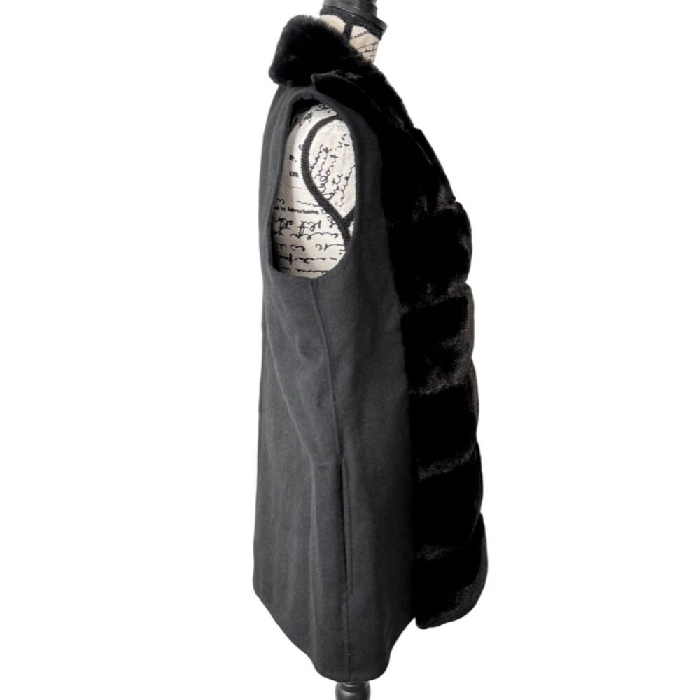 J. McLaughlin Womens Size L Black Faux Fur Vest Sleeveless Open Front Cozy Chic - Picture 2 of 8